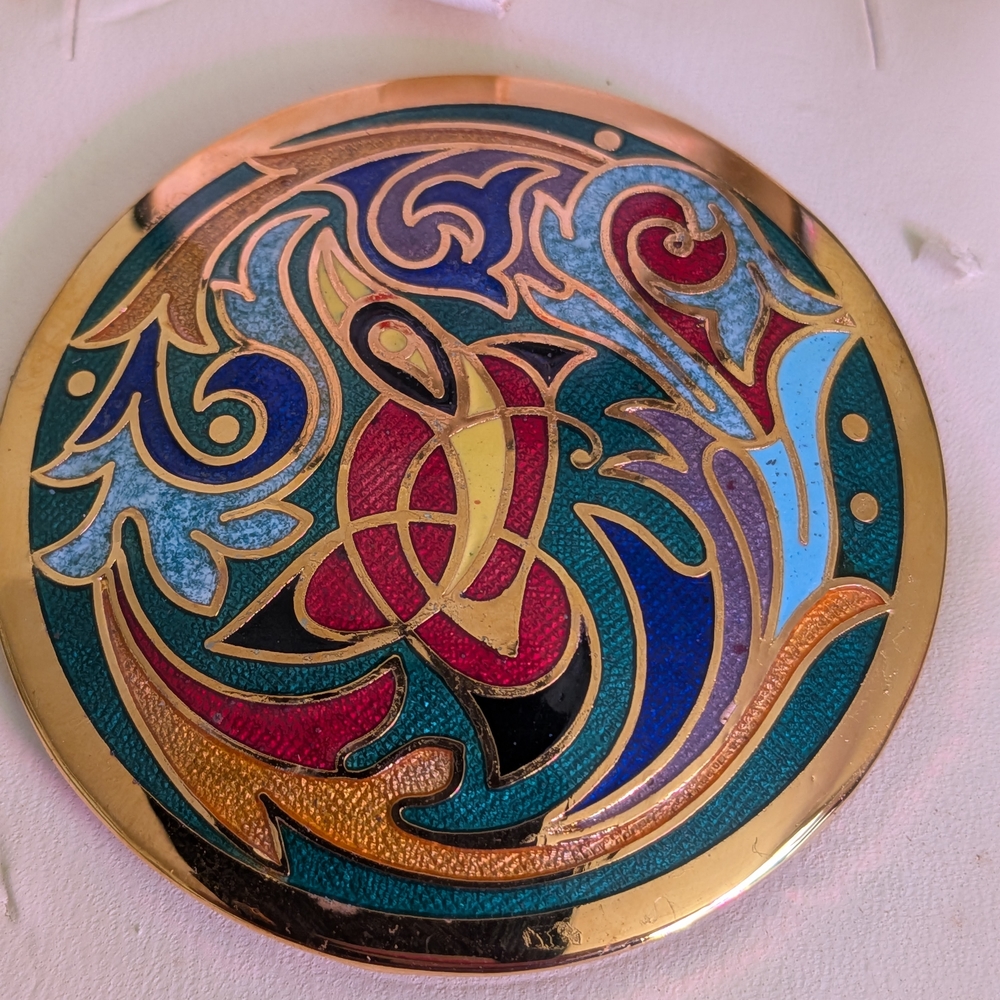 Tara Dublin Ireland Celtic Enamel  Brooch Box And Booklet Vintage Gold Tone